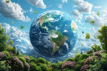 A vibrant blue and green eco Earth globe symbolizes environmental world protection, ecological conservation, and the urgent message of 