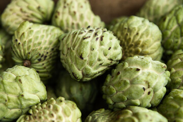 Atemoya, an hybrid of two fruits,  the sugar-apple (Annona squamosa) and the cherimoya (Annona cherimola)