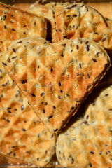 Homemade baked savory heart-shaped waffles