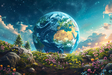 A blue and green eco Earth globe symbolizing environmental world protection, highlighting the importance of sustainability and ecological conservation efforts