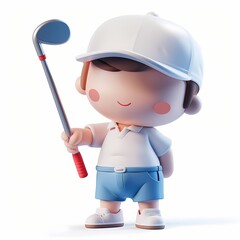 cute Golfer icon, 3D render, white background, generative AI