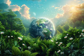 A blue and green eco Earth globe symbolizing environmental world protection, highlighting the importance of sustainability and ecological conservation efforts