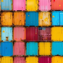 Fototapeta premium Rows of Vibrant Shipping Containers in the Transport Business