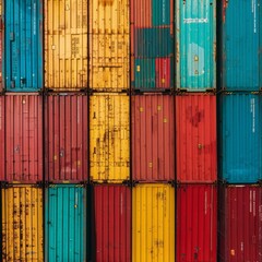Fototapeta premium Rows of Vibrant Shipping Containers in the Transport Business