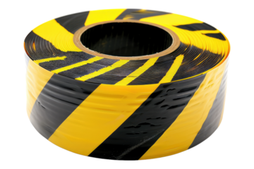 Yellow and black barricade tape isolated on transparent background