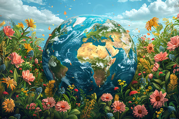 A vibrant blue and green eco Earth globe highlighting themes of environmental world protection, ecological conservation, and the message of "Save the Planet" in celebration of Earth Day