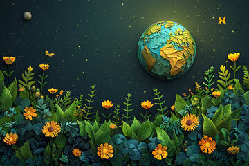 A vibrant blue and green eco Earth globe highlighting themes of environmental world protection, ecological conservation, and the message of "Save the Planet" in celebration of Earth Day