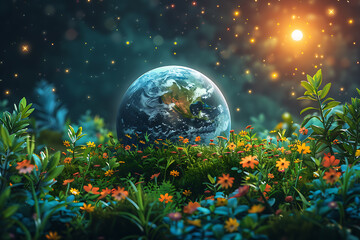 A vibrant blue and green eco Earth globe highlighting themes of environmental world protection, ecological conservation, and the message of "Save the Planet" in celebration of Earth Day
