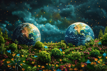 A vibrant blue and green eco Earth globe highlighting themes of environmental world protection, ecological conservation, and the message of "Save the Planet" in celebration of Earth Day