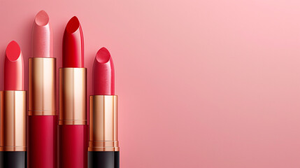 Obraz premium Elegant Lipsticks Displayed on Soft Pink Background