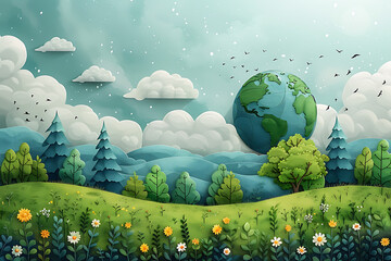 A vibrant blue and green eco Earth globe highlighting themes of environmental world protection, ecological conservation, and the message of "Save the Planet" in celebration of Earth Day