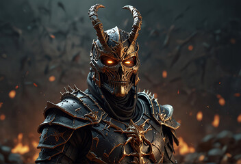 Roman king in battle armor and flaming eyes