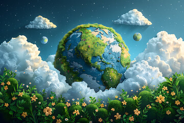 A vibrant blue and green eco Earth globe highlighting themes of environmental world protection, ecological conservation, and the message of "Save the Planet" in celebration of Earth Day
