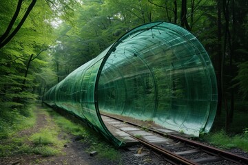 Modern Glass railway tunnel. Subway station. Generate Ai