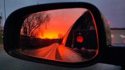 sunset in the car