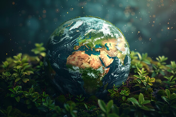 A vibrant blue and green eco Earth globe highlighting themes of environmental world protection, ecological conservation, and the message of "Save the Planet" in celebration of Earth Day