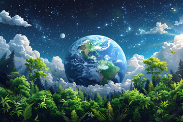 A vibrant blue and green eco Earth globe highlighting themes of environmental world protection, ecological conservation, and the message of "Save the Planet" in celebration of Earth Day