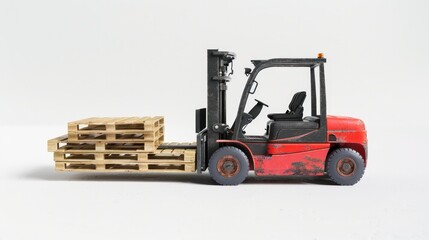 Industrial Forklift with Pallet on White Background