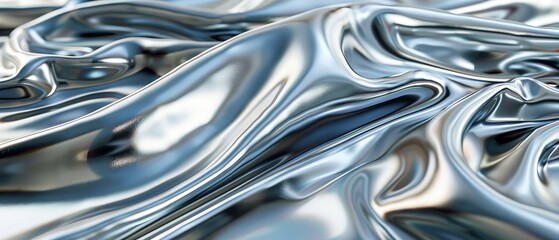 Abstract image of a shiny, wavy, silver, liquid-like surface.