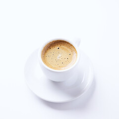 Cup of coffee isolated on white background. Close up	