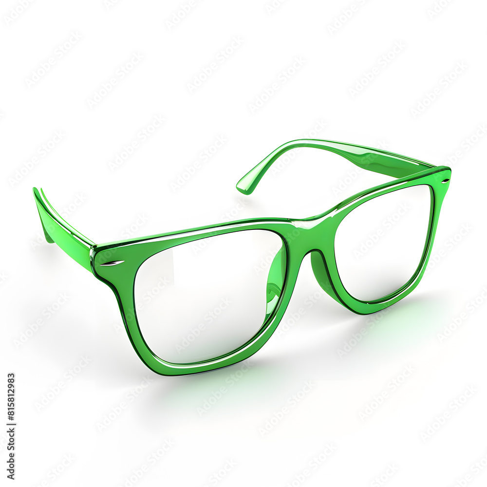 Wall mural 3d glasses with green frames isolated on white background