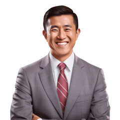 Portrait of happy Asian businessman, isolated on transparent background.
