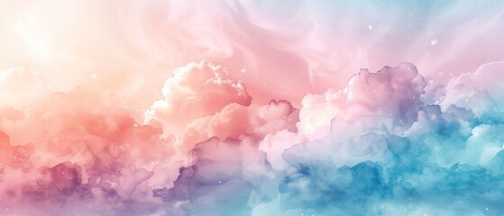 Colorful pastel clouds. Pink, blue and orange fluffy cloudscape.