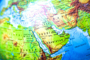 Part of the world map. Map focused on saudi arabia. Country borders. Middle East countries. 