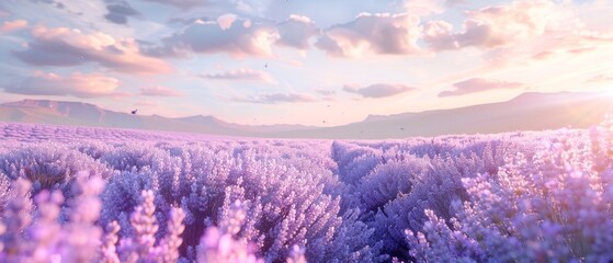 Lavender field with sunset in Provence, France