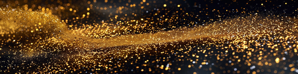 a radiant Gold glitter powder splash on black background in vivid color