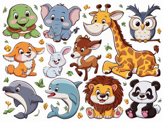 Fototapeta premium Animal stickers turtle colorful customized vector illustration art