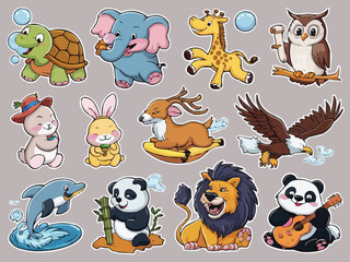 Fototapeta premium Animal stickers turtle colorful customized vector illustration art