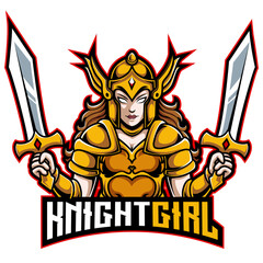 knight girl mascot logo vector illustration