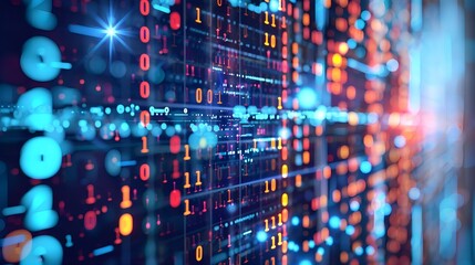 Obraz premium Abstract Digital Background with Binary Code and AI Algorithms, High-Tech Concept Art