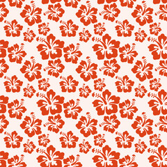 Beautiful seamless coral floral pattern, spring summer background with tropical flowers hibiscus,. Exotic wallpaper, Hawaiian style