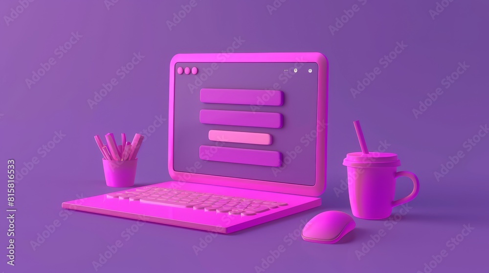 Poster the image shows a laptop with a login and password form on the screen, a computer mouse and a cup on