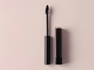 Obraz premium Sleek eyebrow pencil case alongside shaping gel, positioned against a clean, simple background to emphasize perfect eyebrow styling