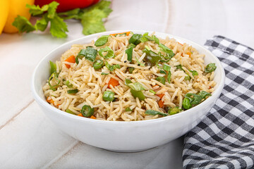Indian vegetarian cuisine rice with vegetables