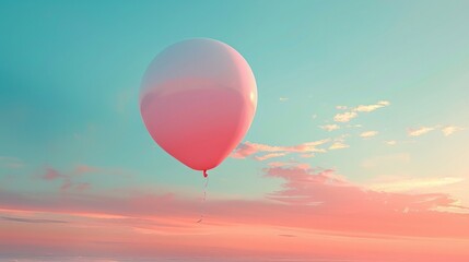 Fototapeta premium A digital artwork featuring a minimalist, pastel balloon floating in a clear, colorful sky background