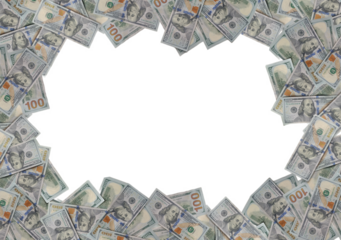 A large amount of money is spread out in a oval The money is in various denominations, including 100 bills. Concept of wealth and abundance, as well as the idea of financial security,