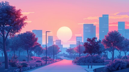 A digital illustration of a minimalist bridge architecture, with smooth lines and pastel sky at dusk