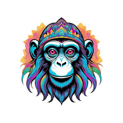 Colorful monkey mascot image. psychedelic graphic design. Format PNG
