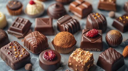 Assorted chocolates on a light background