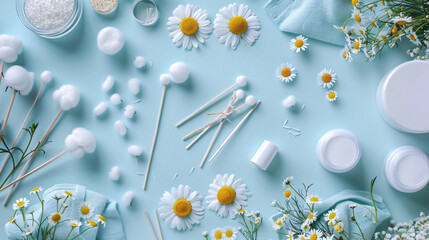 Care cosmetics cotton buds cotton pads and Chamomile flower