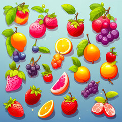 Illustration of a bright juicy set with healthy summer fruits, food illustration