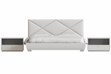big comfortable bed isolated on white background, home furniture, illustration, 3d rendering