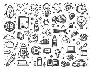 corporate culture hand draw doodle icon set