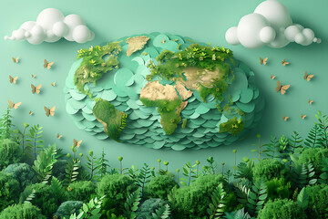 A vibrant blue and green eco Earth globe symbolizes environmental world protection and ecological conservation, promoting the message "Save the Planet" for Earth Day celebrations