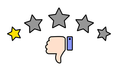 Customer bad review icon. Dislike, thumb down with one star