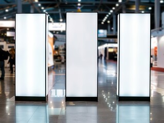 3 white display banners lined up, trade fair